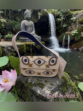 America & Beyond Evil Eye Motif Beaded Bag with matching earrings